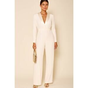 RIXO Fully Lined Bridal Emilia Silk Crepe Jumpsuit Long Sleeve Ivory Size 8